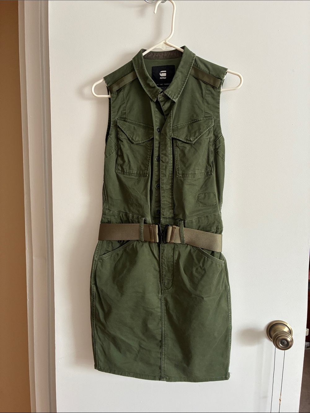 G-Star Olive Green Sleeveless Utility Dress with Belt
